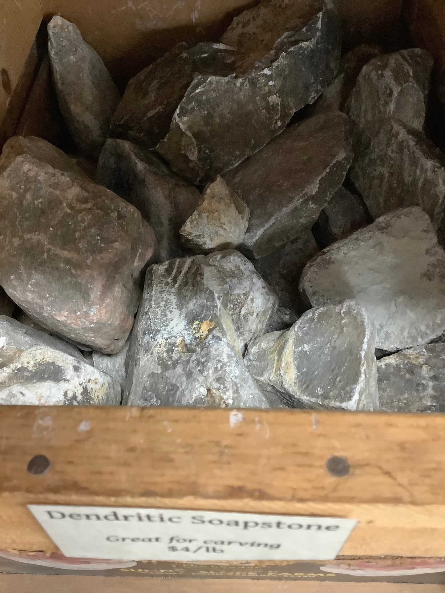 Dendritic Soapstone by pound in crate