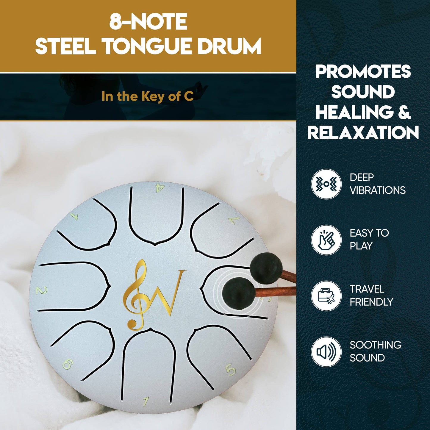 Steel Tongue Drum 6-Inch 8-Notes: Blue