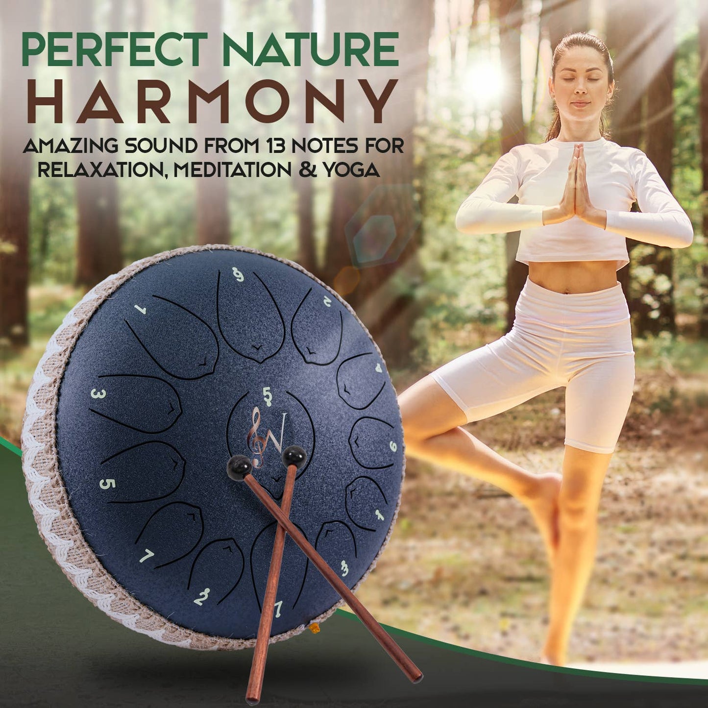 Wise Harmony Steel Tongue Drum 12 Inch 13 Notes: Black