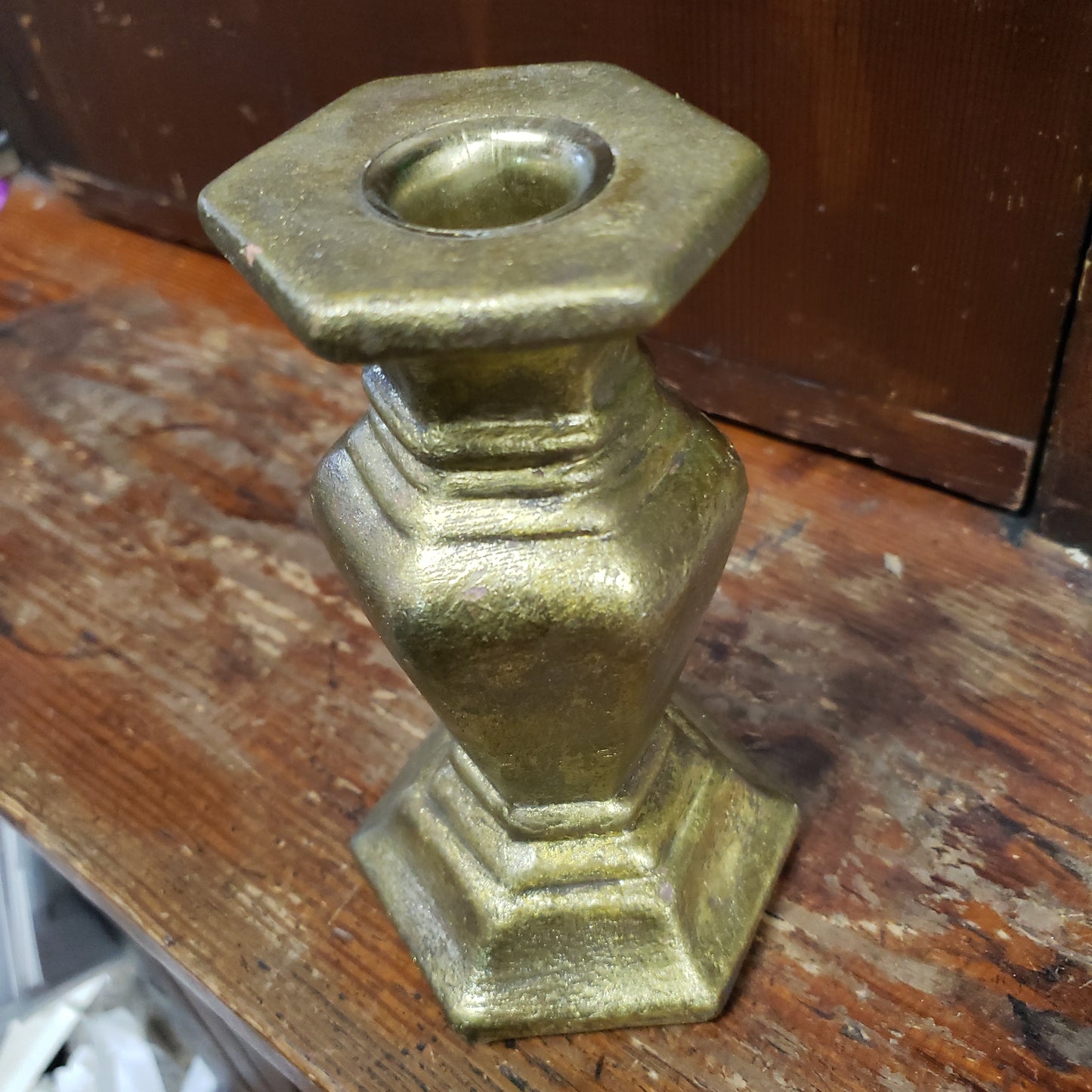 Gold Painted Terra Cotta Taper Candle Holder