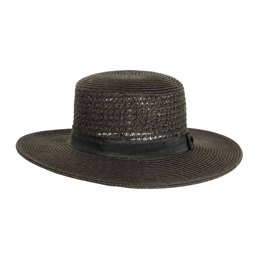 Sewn Paper Braid Boater Sun Hat - Style Rialto