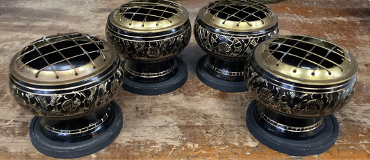 Black and brass charcoal cone incense resin burner censor