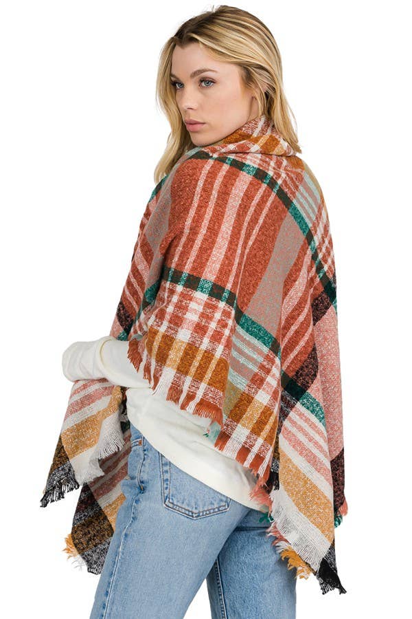 Madras Tartan Plaid Checkered Fray Trim Blanket Scarf