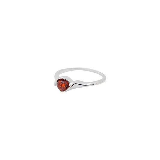 Cognac Amber Sterling Silver Ring