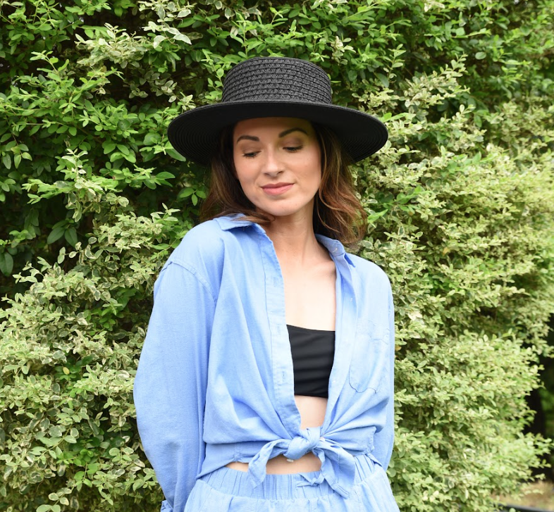 Sewn Paper Braid Boater Sun Hat - Style Rialto