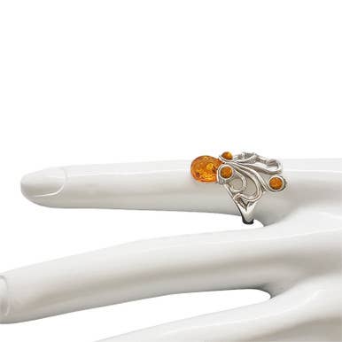 Cognac Amber Sterling Silver Octopus Adjustable Ring