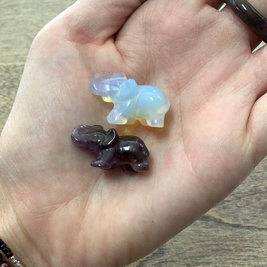 Gemstone Crystal Carved Elephants
