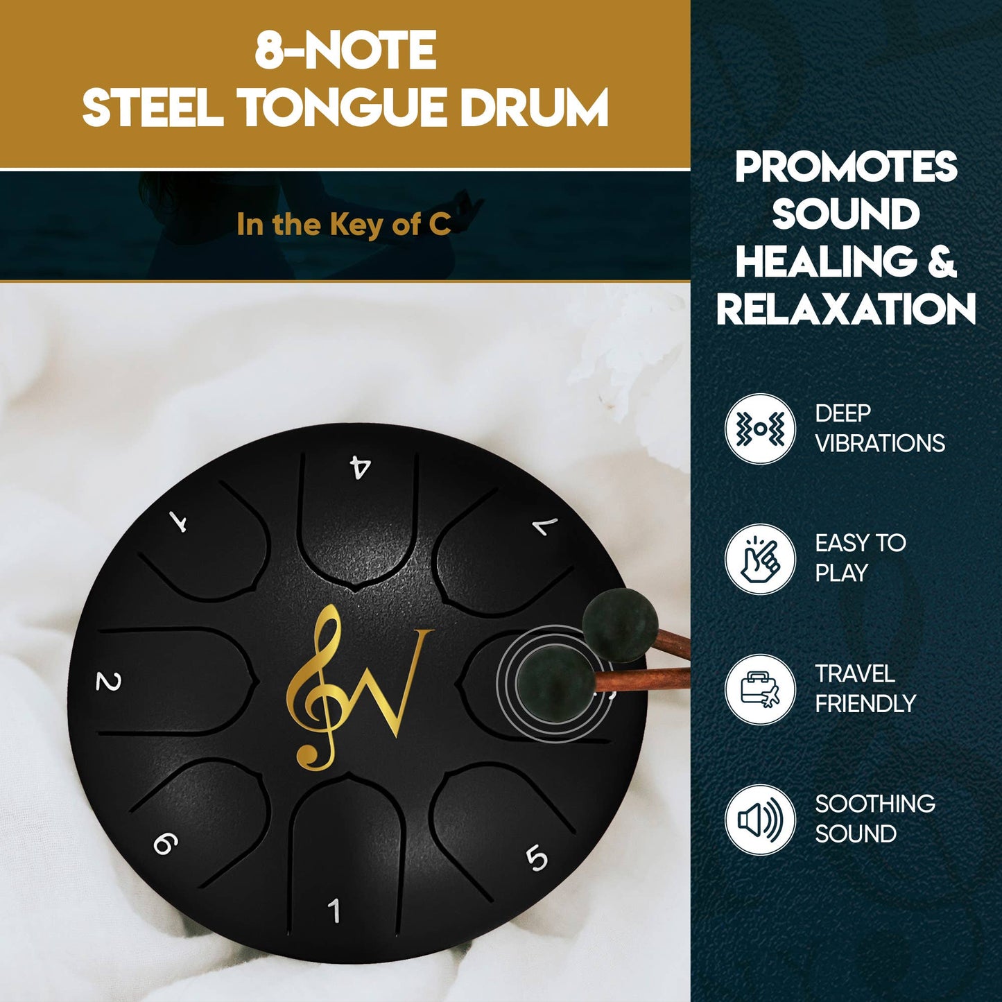 Steel Tongue Drum 6-Inch 8-Notes: Blue