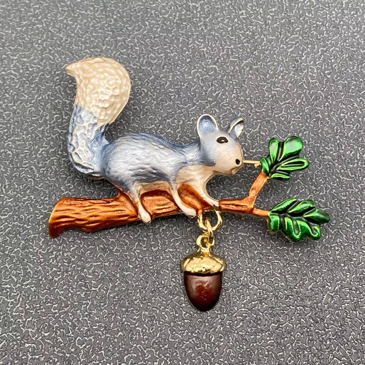Enamel Squirrel Picking Nut Brooch