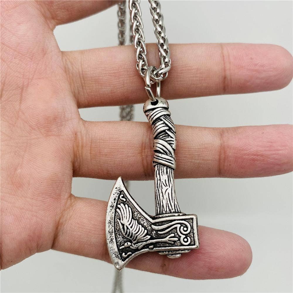 Men's Raven Double Sided Axe Pendant Necklace