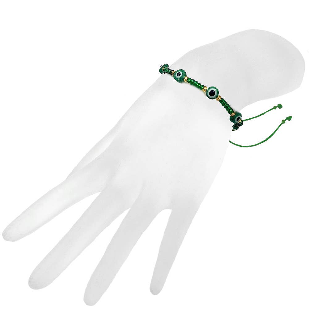 Multi Evil Eye Beaded String Pull Tie Bracelet