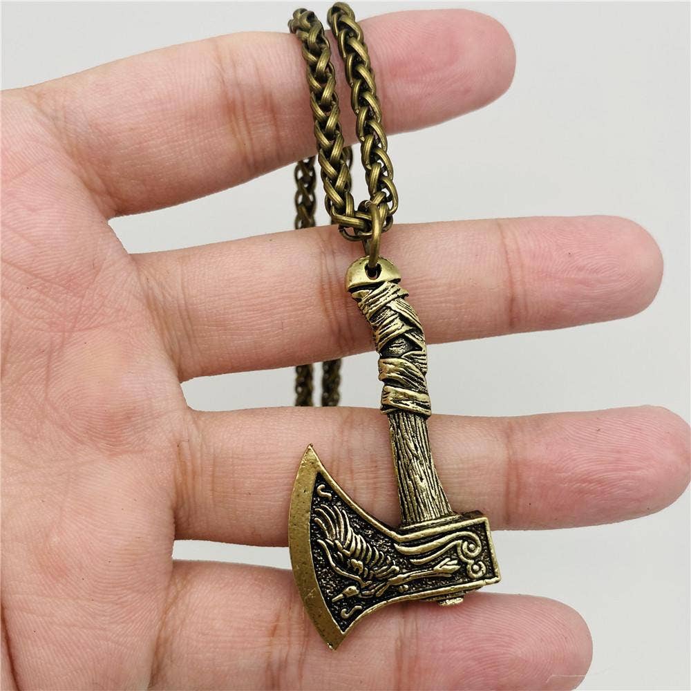 Men's Raven Double Sided Axe Pendant Necklace