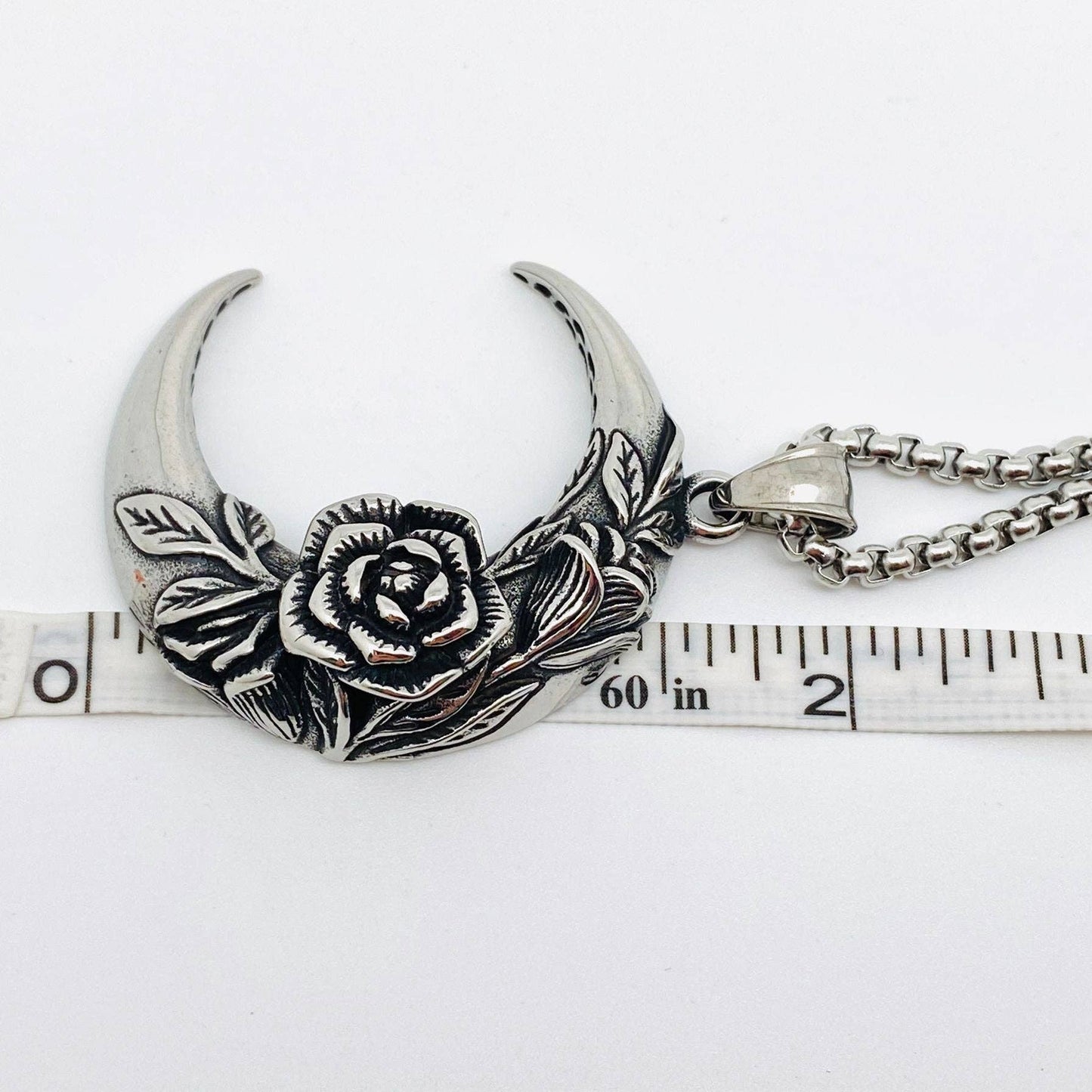 Rose Crescent Moon Charm Stainless Steel Pendant