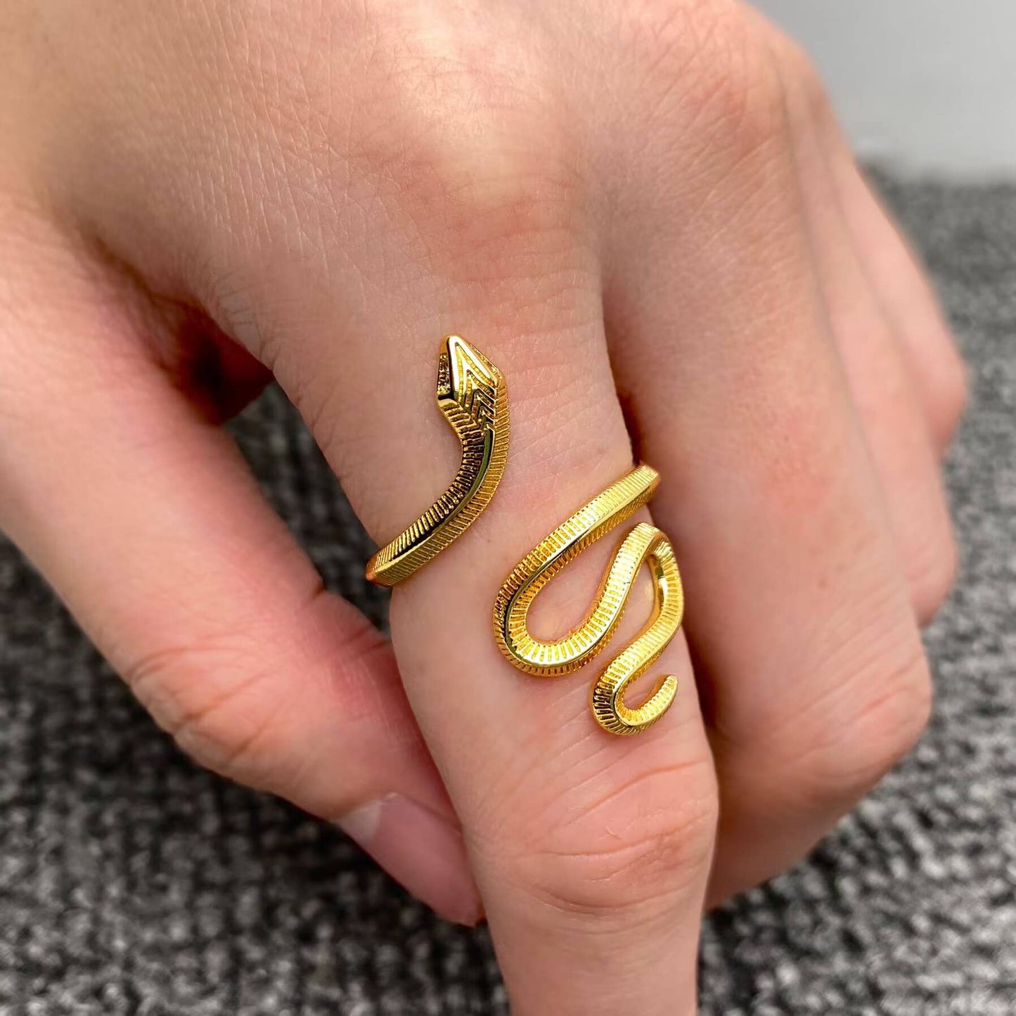 18K Gold Plated Textured Snake Adjustable Ring