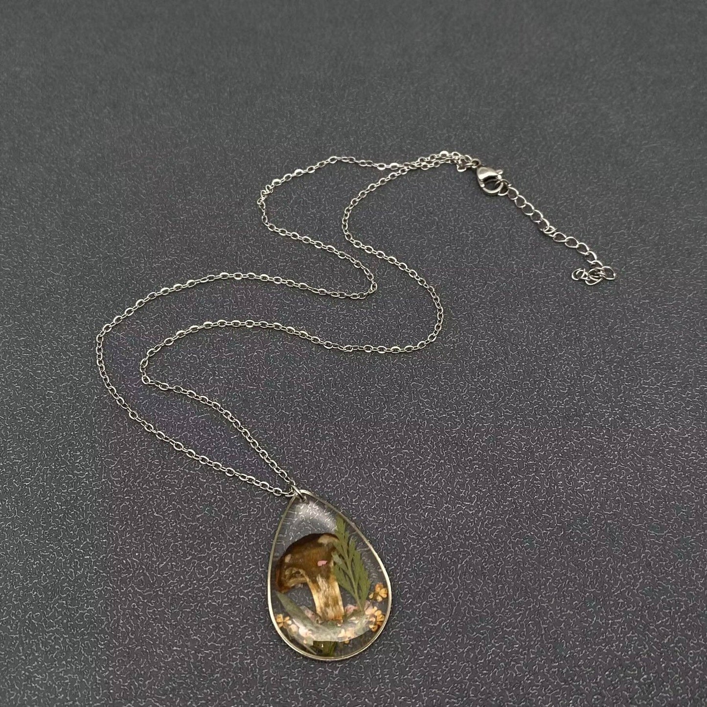 Dried Flower Mushroom Drop Charm Necklace
