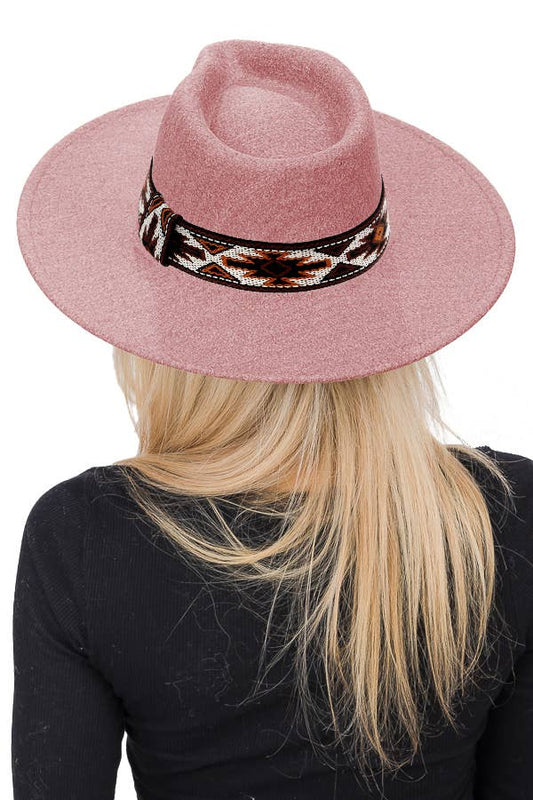 Navajo Rustic Band Pinch Crease Faux Wool Rancher Hat