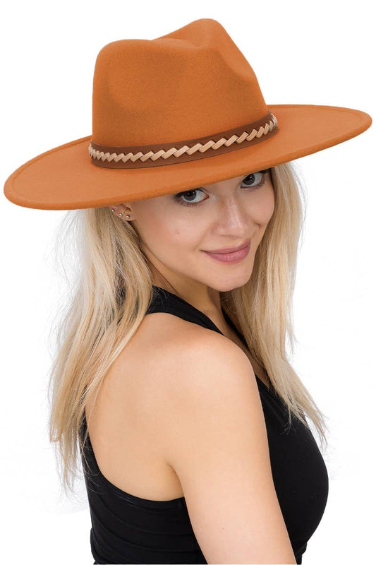 Faux Suede Leather Band Wide Brim Rancher Hat