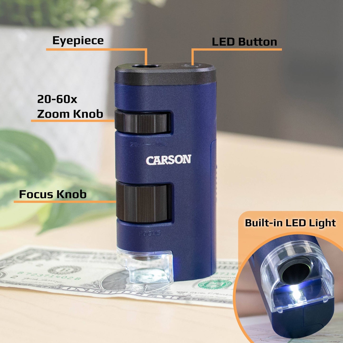 20x-60x Magnification, LED Lit Pocket Microscope, STEM Toy