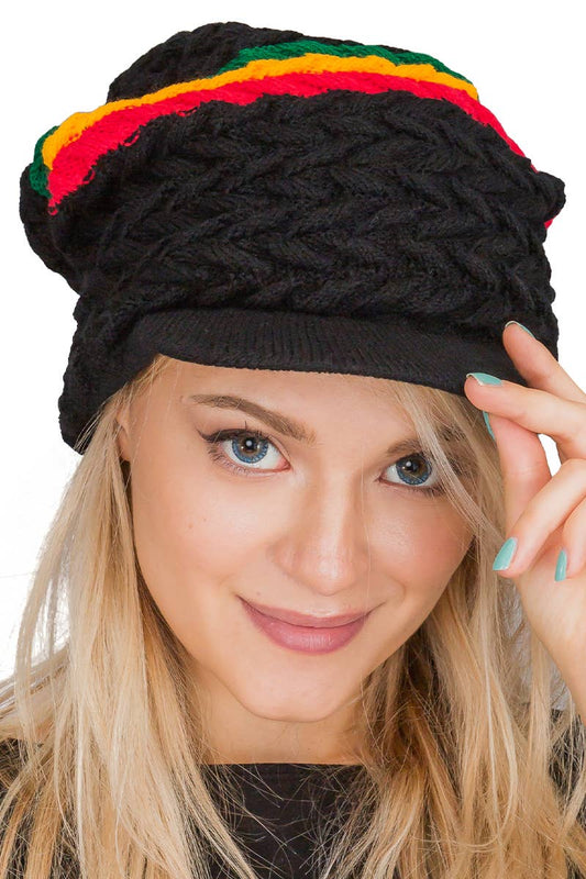 Tri-Stripe Chevron Dreadlock Rasta Tam with Visor