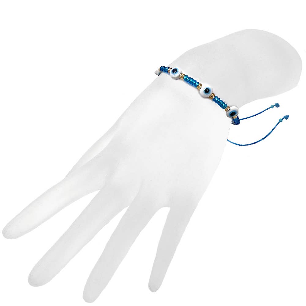 Multi Evil Eye Beaded String Pull Tie Bracelet