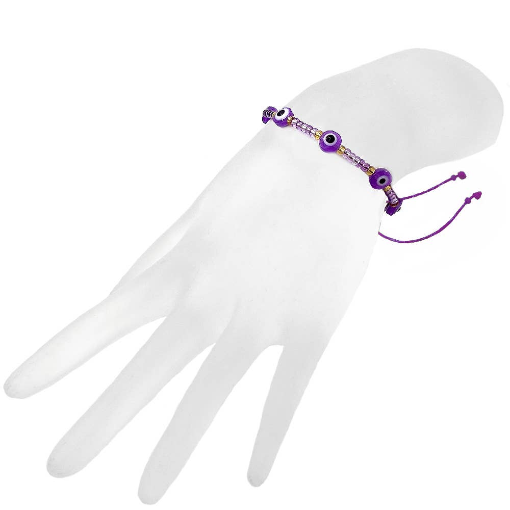 Multi Evil Eye Beaded String Pull Tie Bracelet