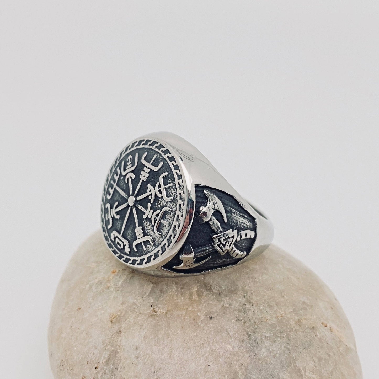 Retro Stainless Steel Viking Double Axe Totem Ring - MJ/MR