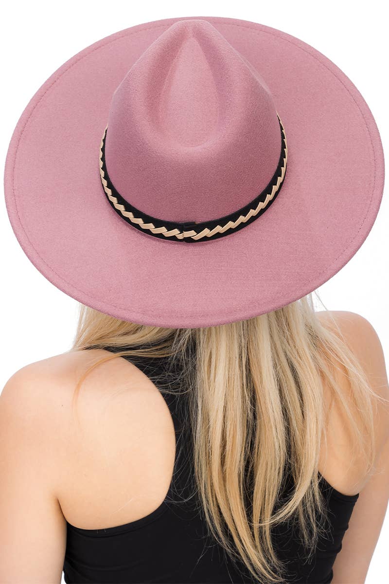 Faux Suede Leather Band Faux Wool Rancher Hat