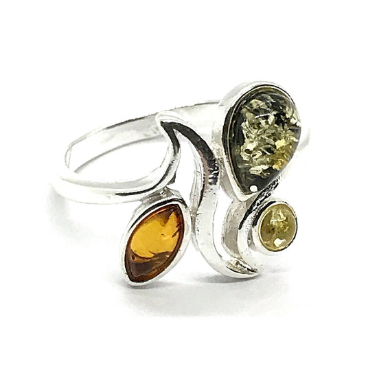 Multi-Color Amber Sterling Silver Ring