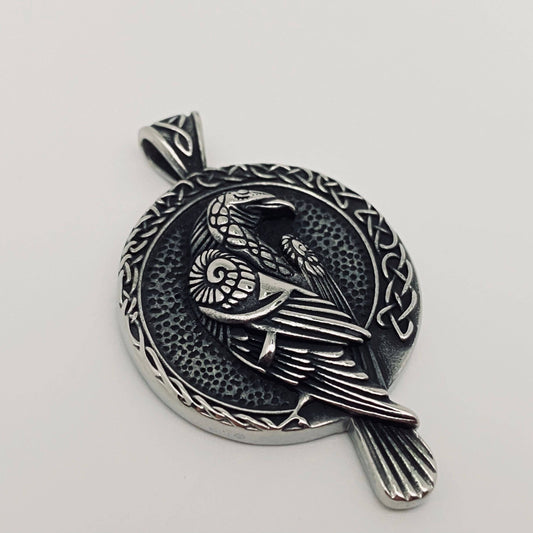 Stainless Steel Viking Celtic Knot Crow Pendant