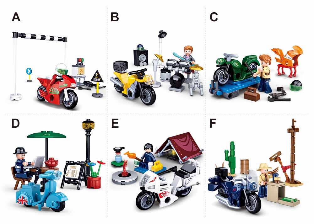 Motorcycle Building Brick Display Set, x12 Kits