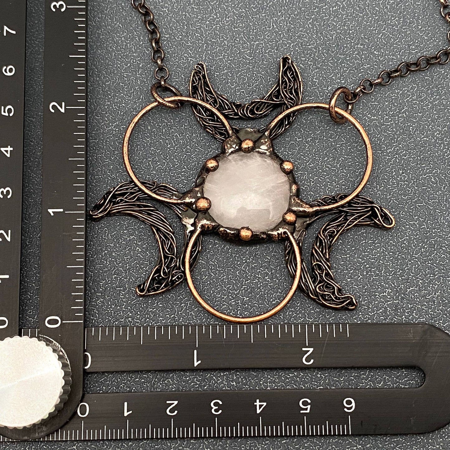 3 Crescent Moons Round Powder Crystal Charm Necklace