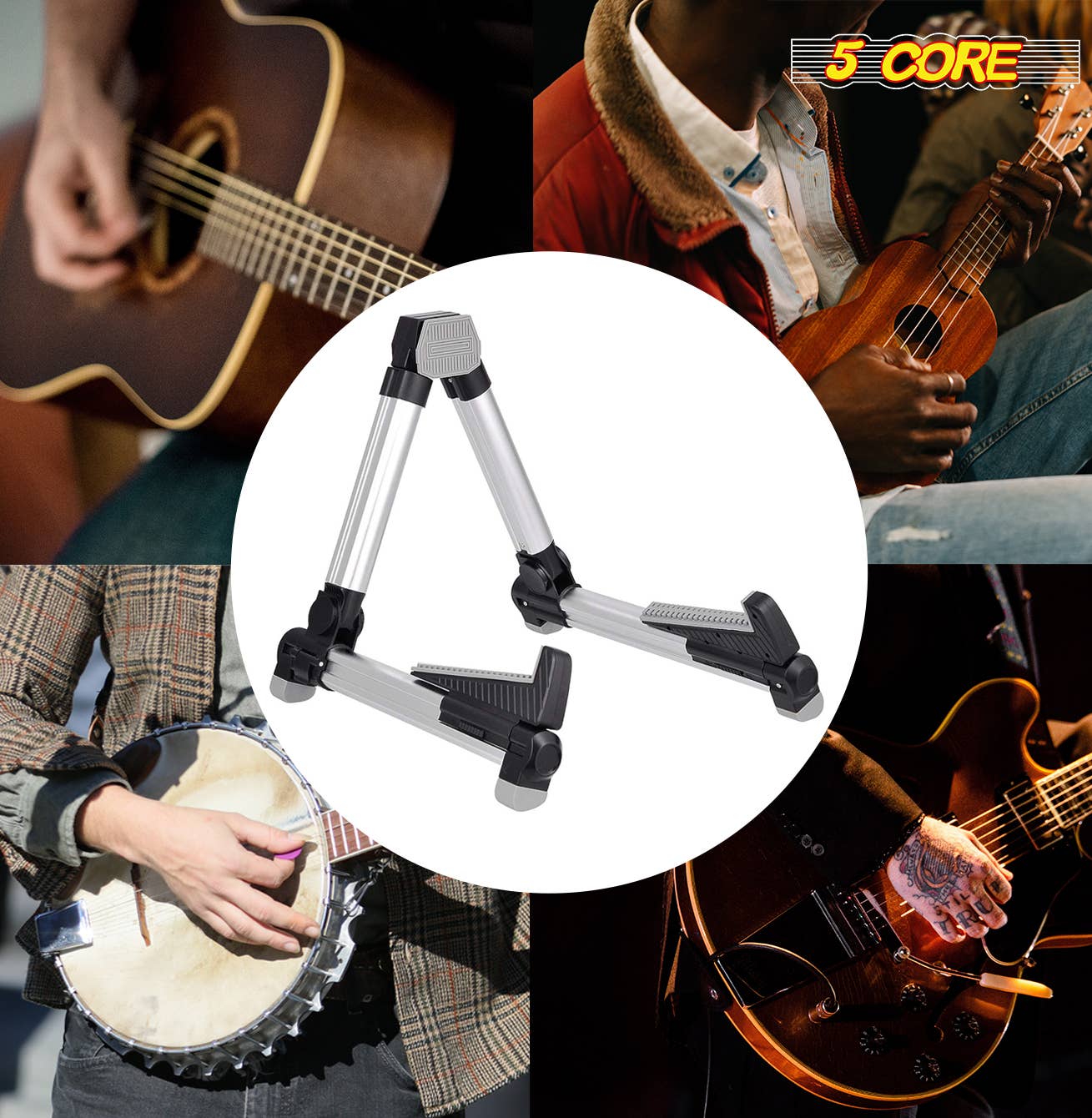 Premium A-Frame Folding & Adjustable Aluminum Guitar Stand