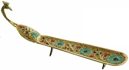 9.75” Peacock Brass Incense Burner
