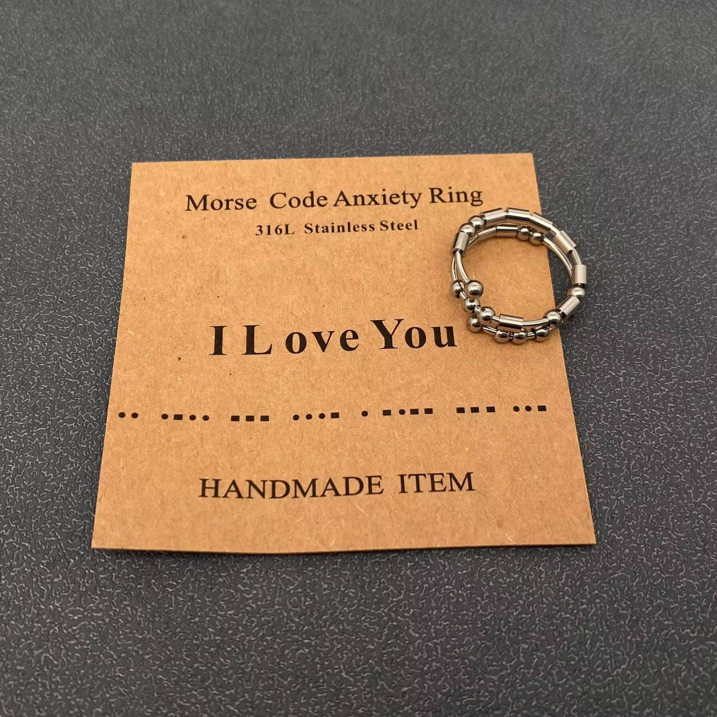 Multi-style Morse Code Stainless Steel Adjustable Ring