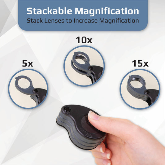 5x/10x/15x Folding Loupe Magnifying Glass with Built-In Case