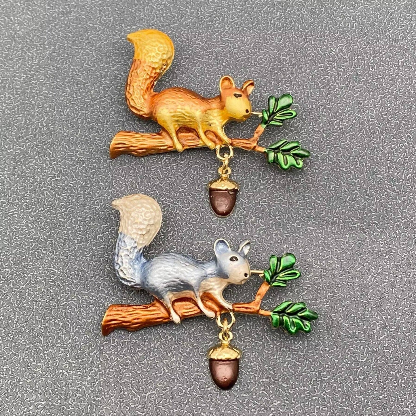 Enamel Squirrel Picking Nut Brooch