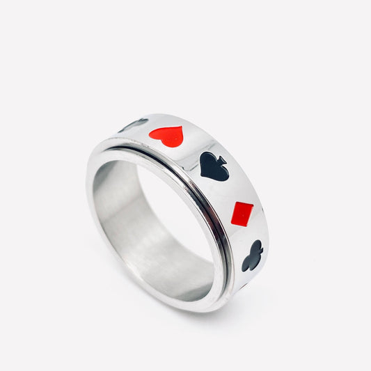 Poker Pattern Stainless Steel Rotatable Ring - MJ/MR