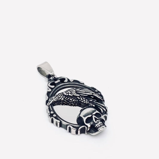 Magic Mirror Crow Standing on Skull Steel Charm