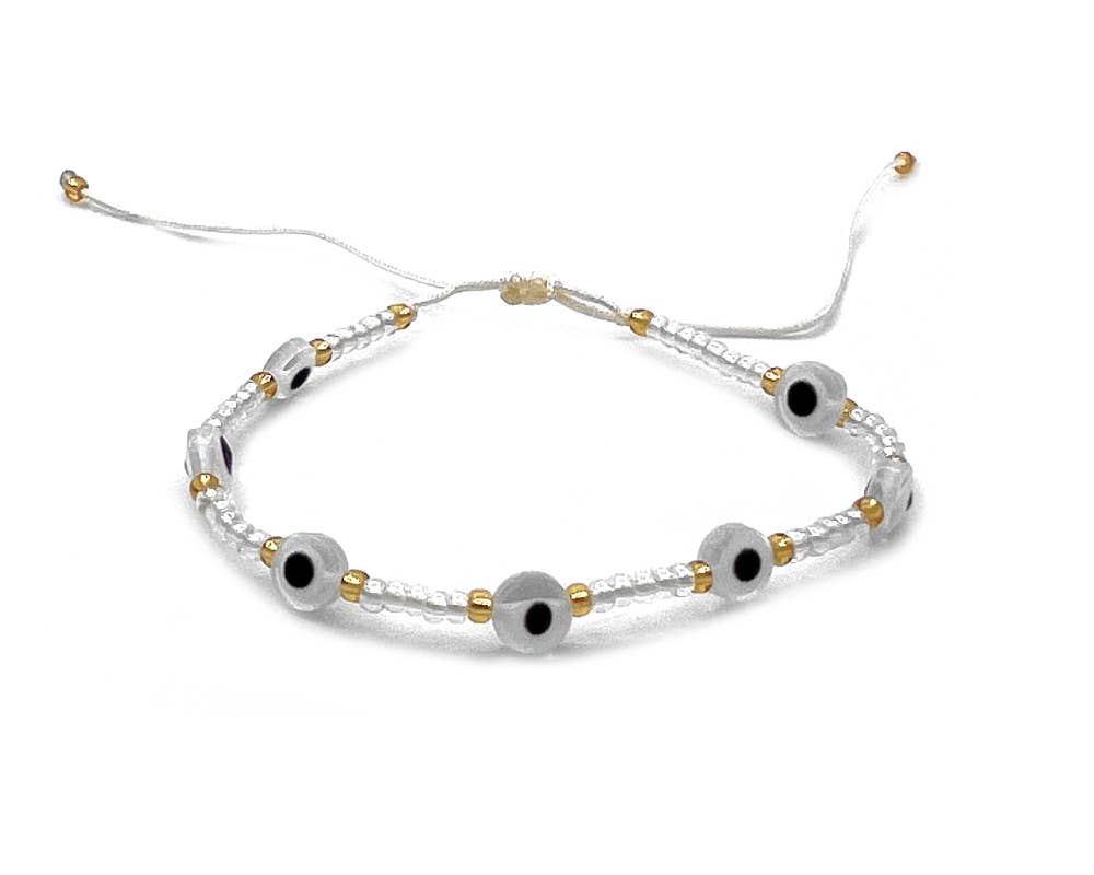 Multi Evil Eye Beaded String Pull Tie Bracelet