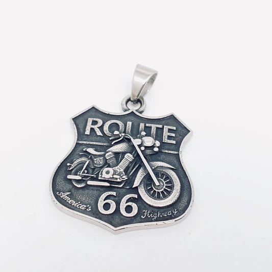 Motorcycle ROUTE 66 Stainless Steel Pendant