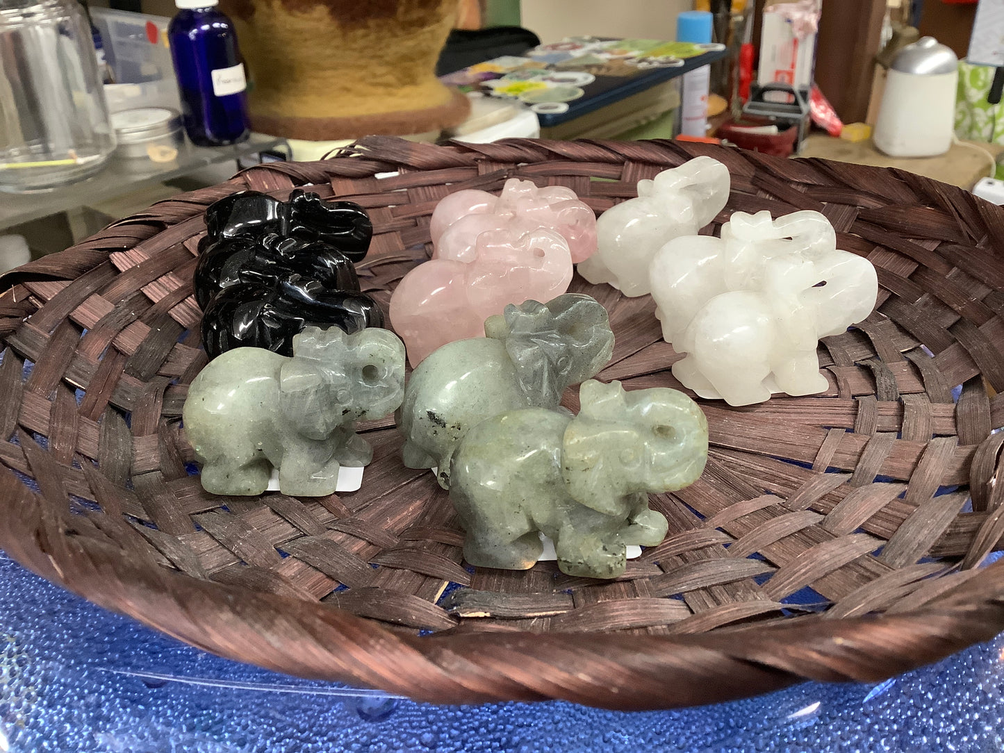 Gemstone Crystal Carved Elephants