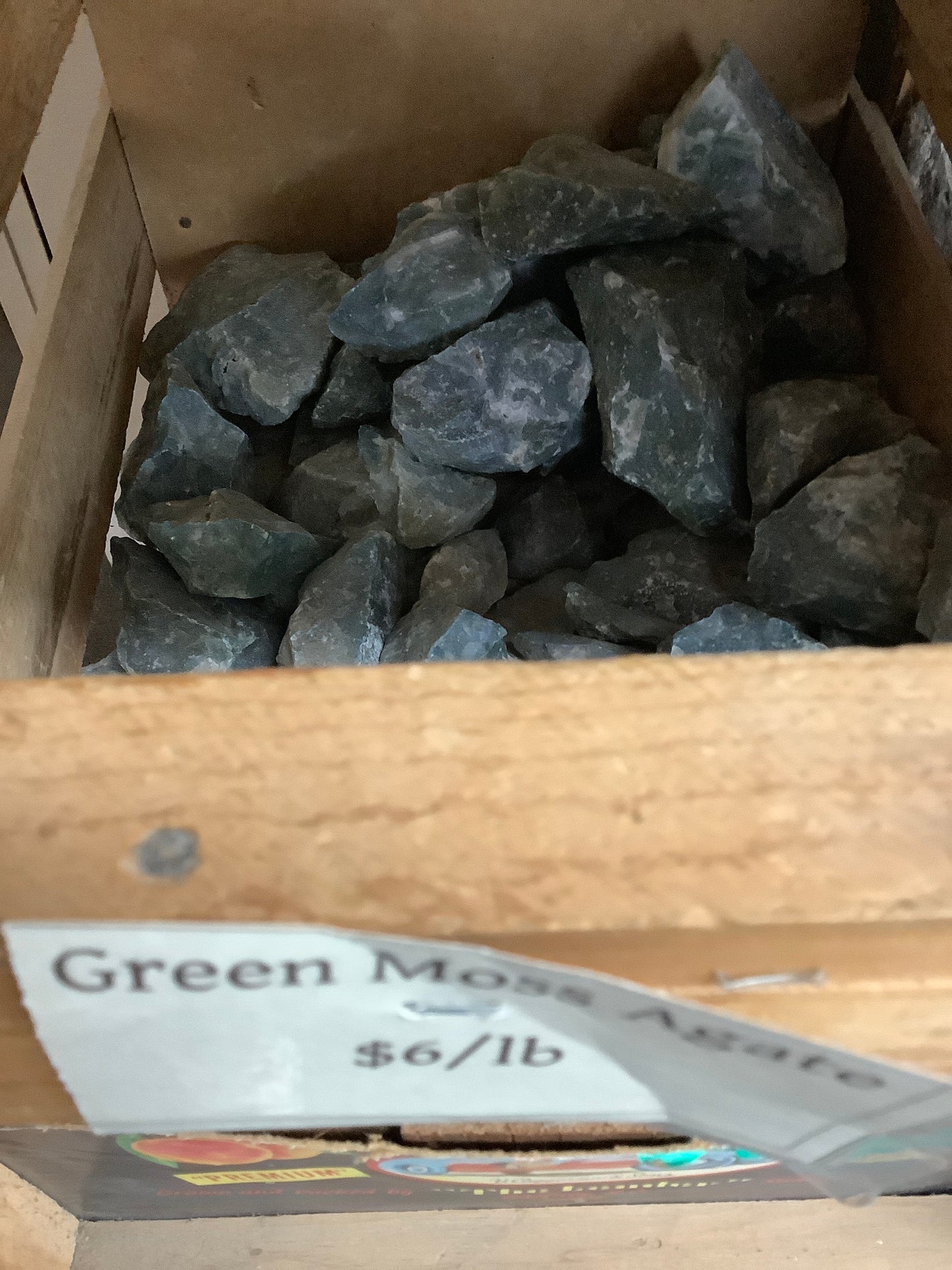 Moss Agate Rough by pound in crate