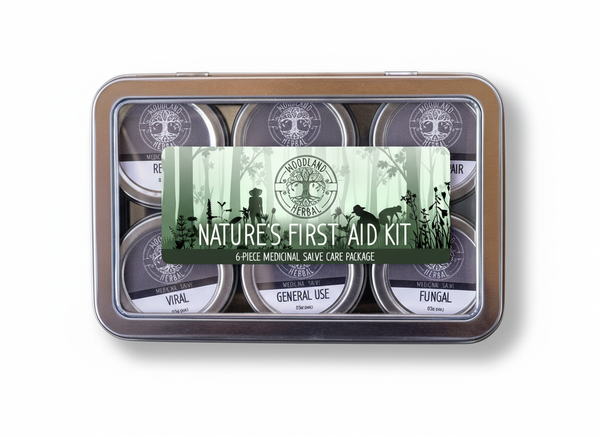Nature's First Aid Kit - 6-Piece Topical Salve Kit with Drawing, Fungal, Comfrey, Relief, Viral, Wound Repair