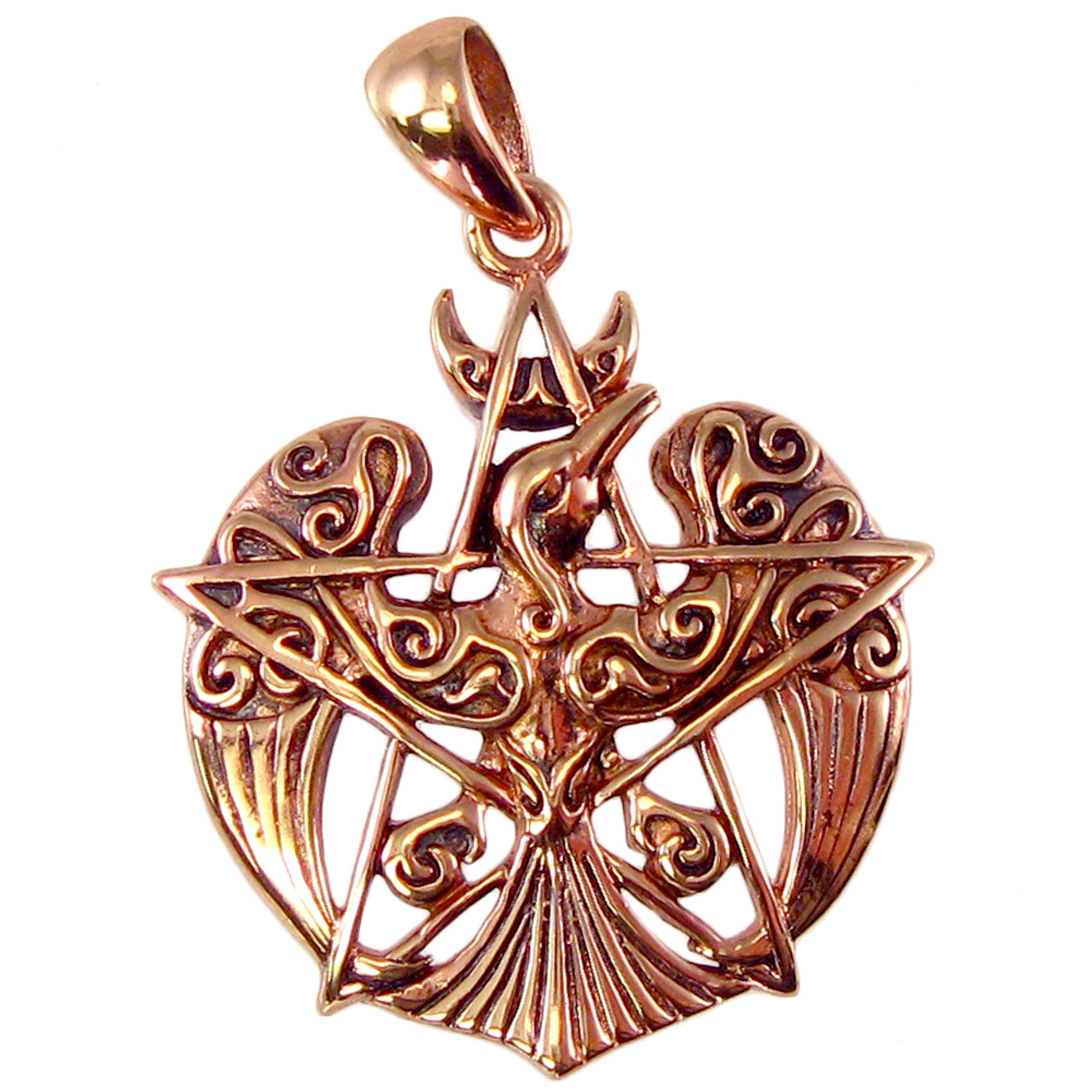 Copper Crescent Raven Pentacle Pendant