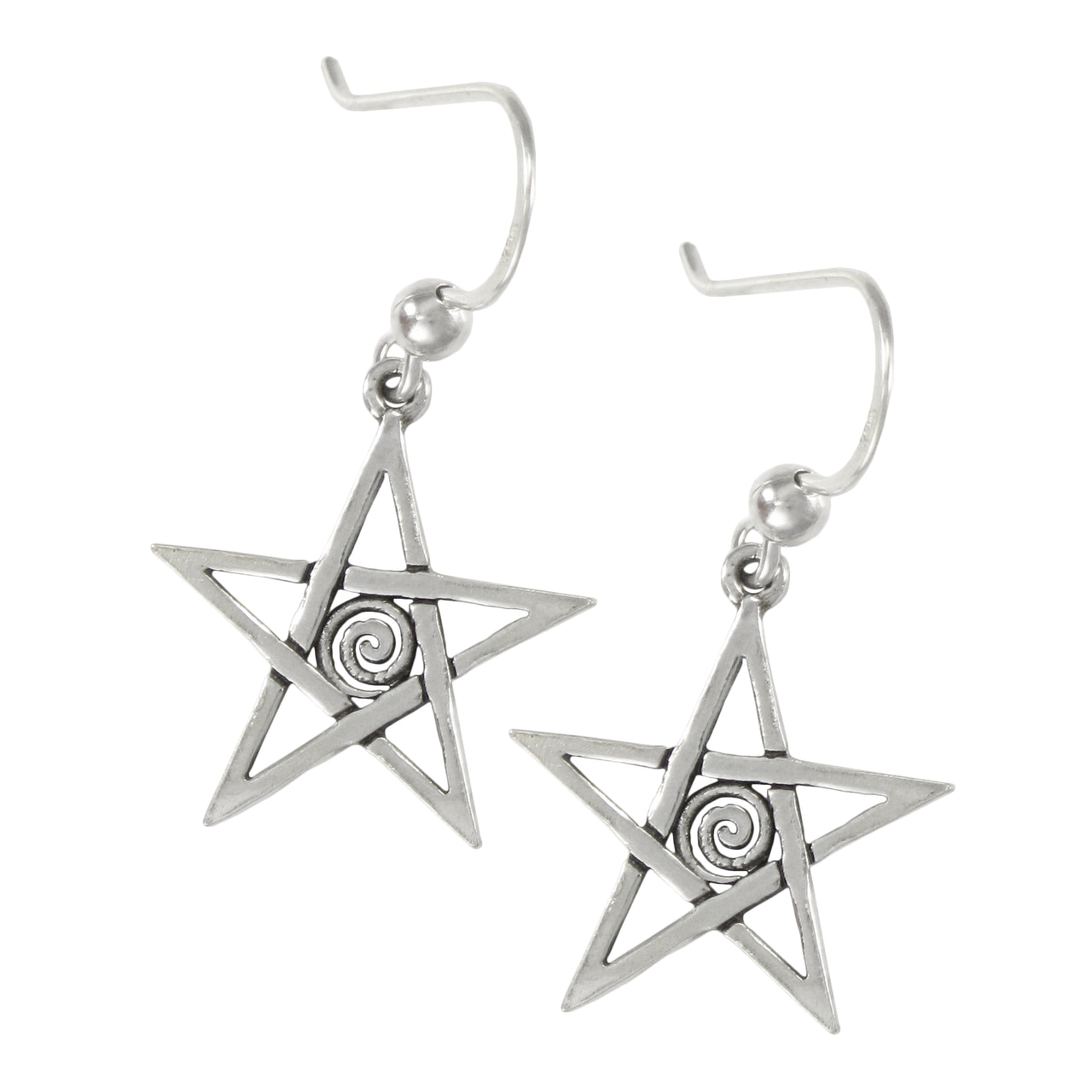 Sterling Silver Spiral Pentagram Dangle Earrings