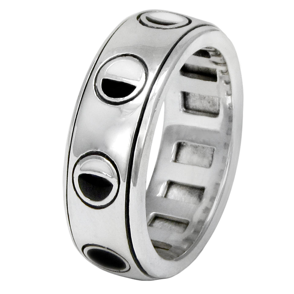 Sterling Silver Lunar Moon Phase Spinner Rotating Worry Ring