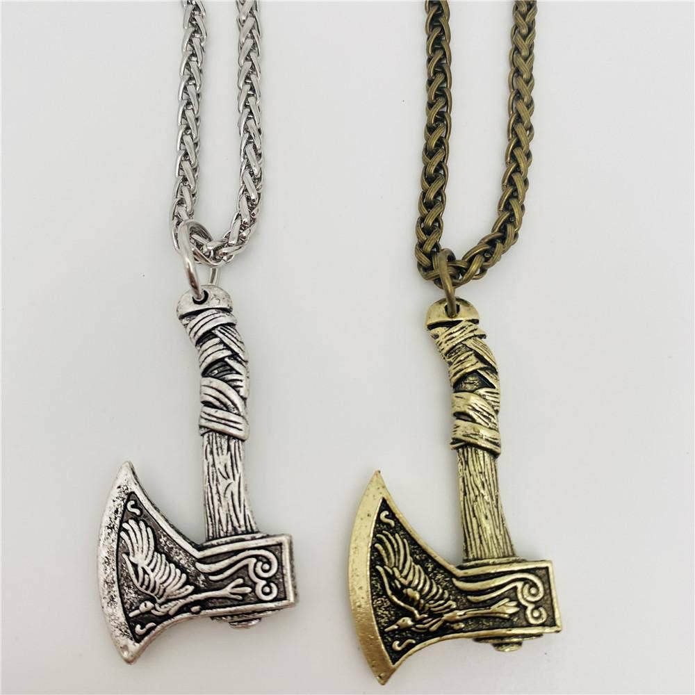 Men's Raven Double Sided Axe Pendant Necklace