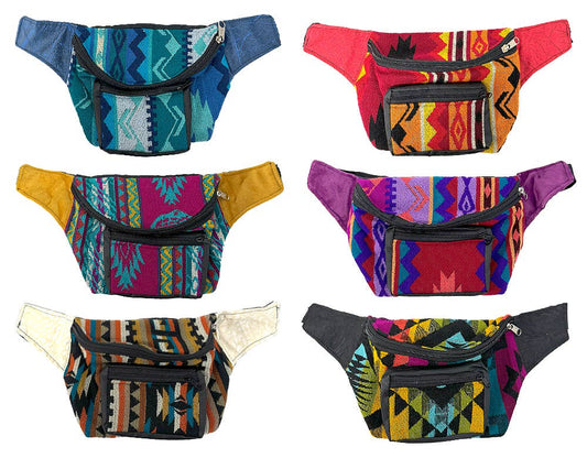 Large Tribal Striped Ecuadorian 2 Zipper Fanny Pack