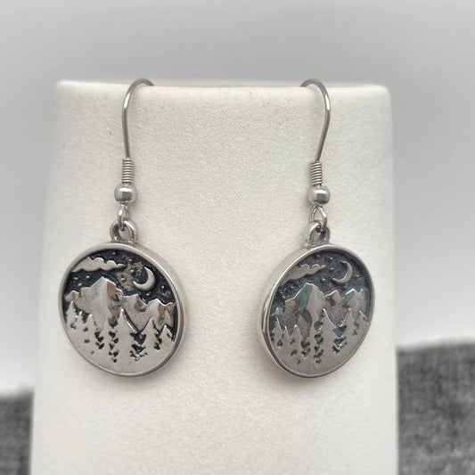 Forest Under Starry Sky Stainless Steel Dangle Earrings
