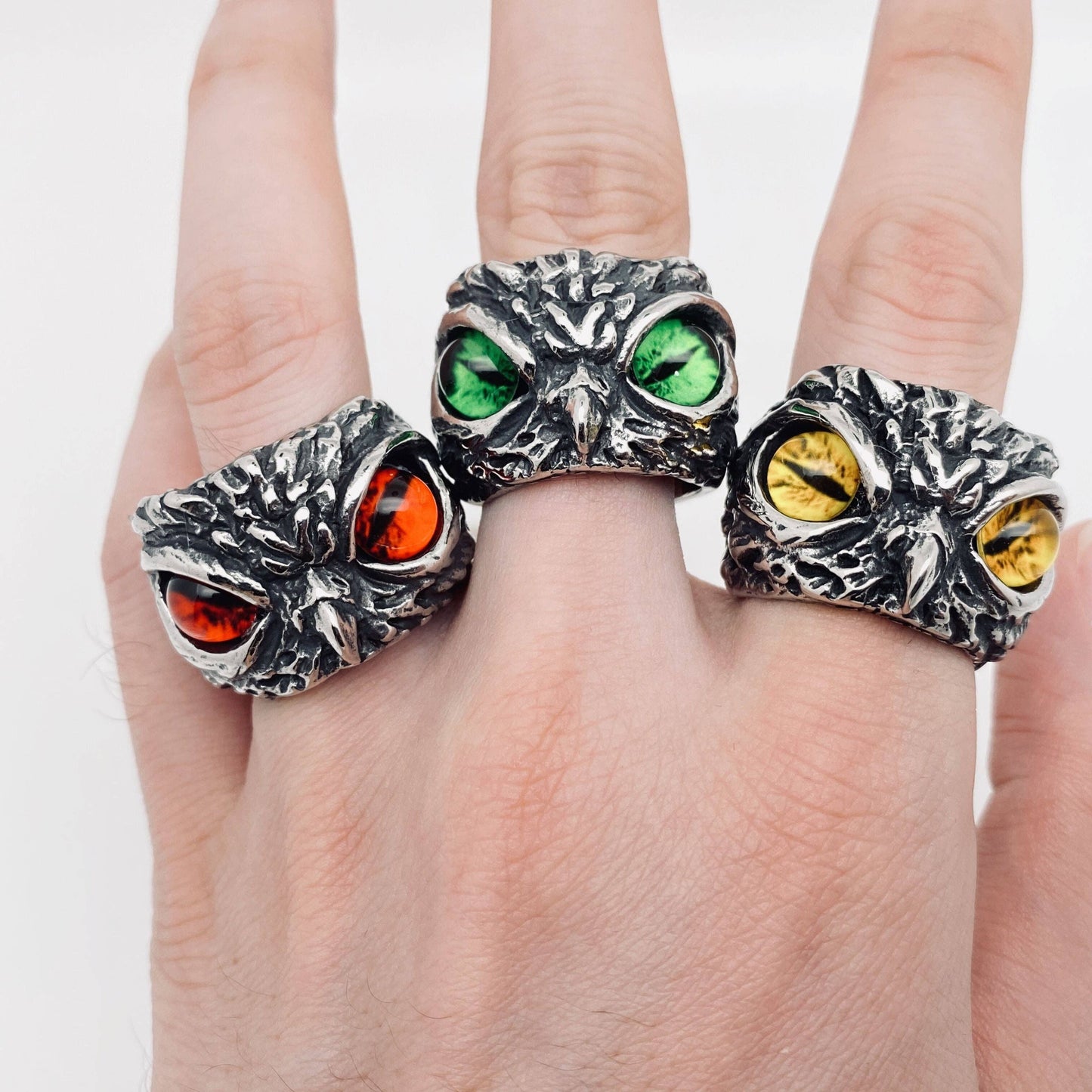 Retro Owl Devil's Eye Stainless Steel Men's Ring